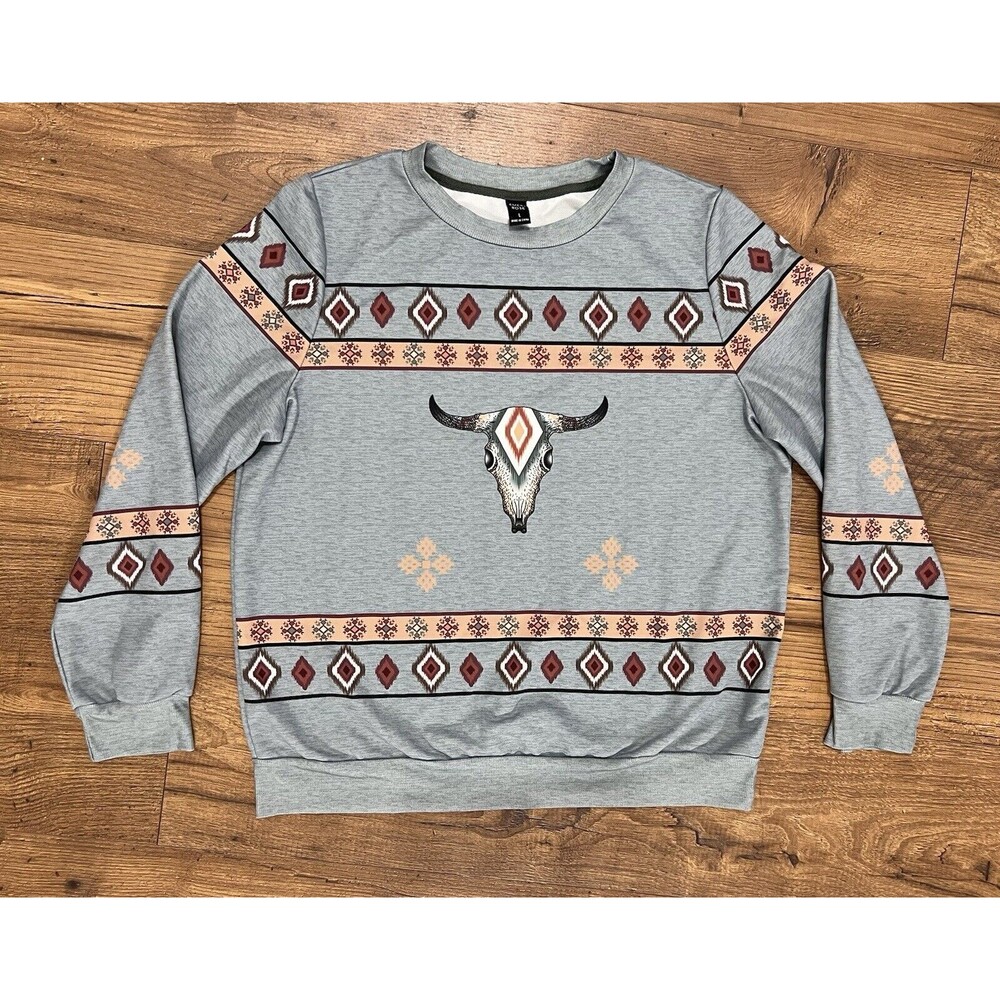 Emery Rose Sweatshirt Womens Large Aztec Western Pullover Cowgirl Graphic Rodeo